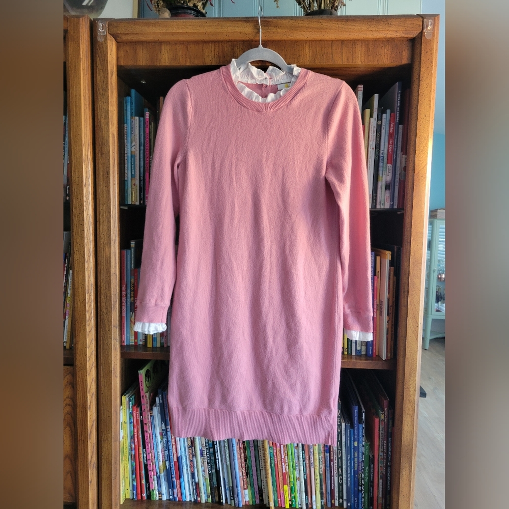 Boden Knitted Sweater Dress Beatrice Lace Ruffle Trim Formica Pink US8 UK12